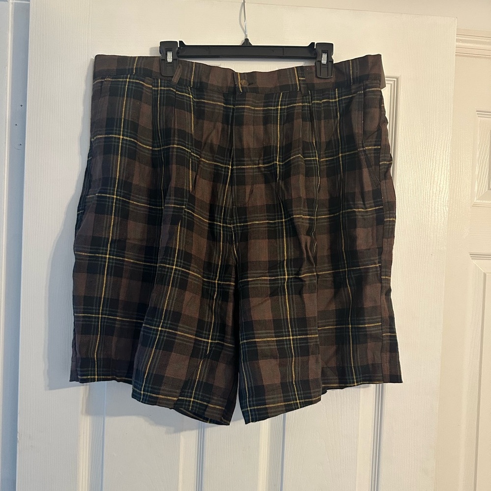 NWT John Ashford Men's Linen Plaid Shorts